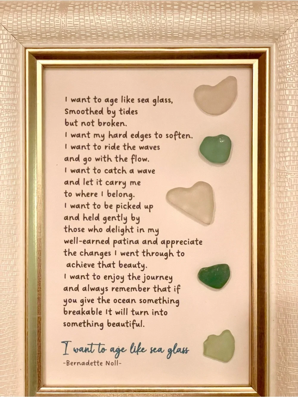 Framed Sea Glass Poem Wall Art - Cream Frame 9x6